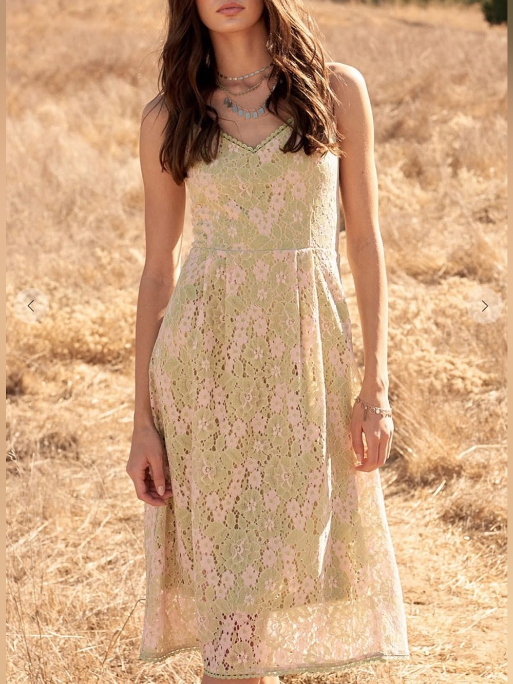 Lace Midi Dress in Pale Green and Blush Pink - size medium- nwot